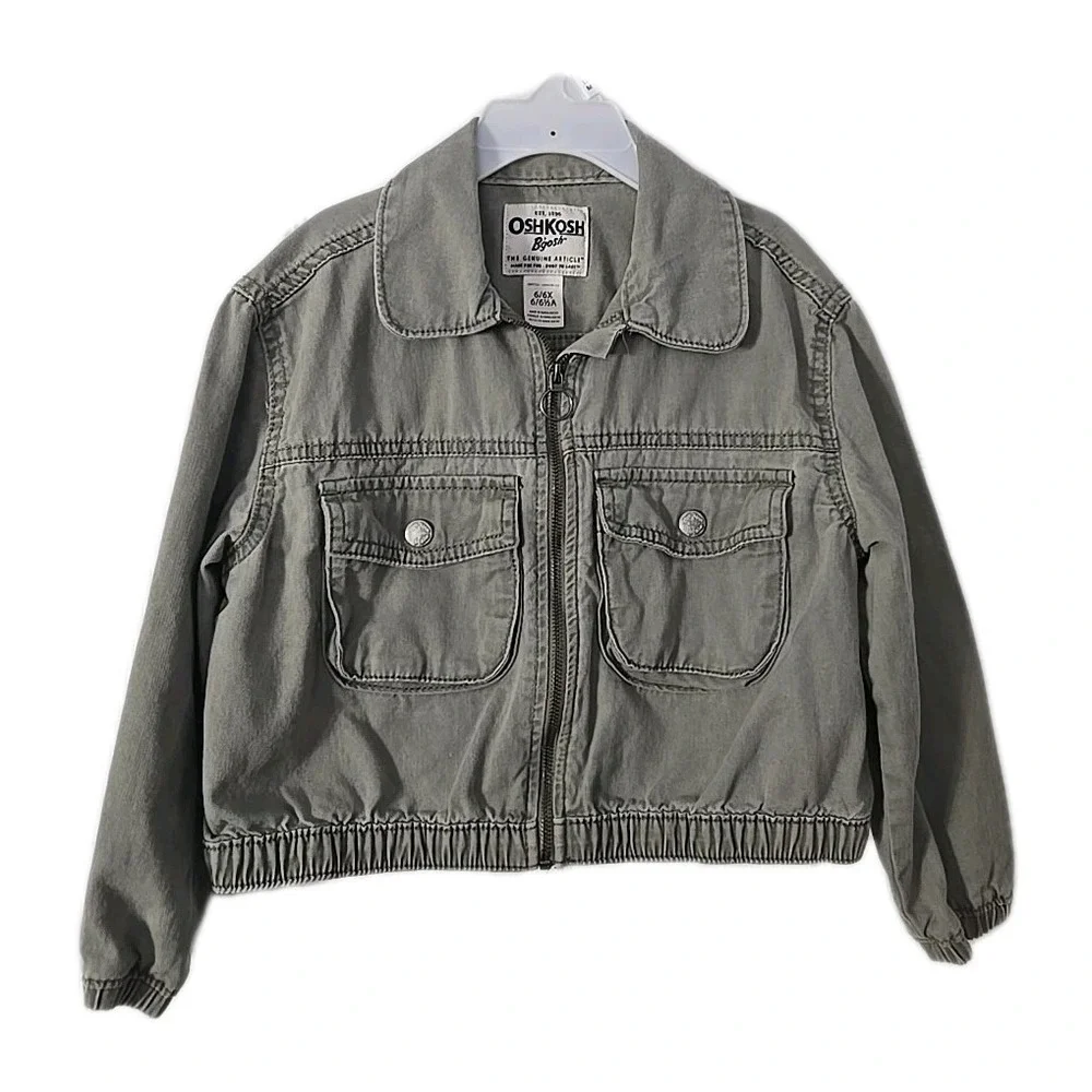 OshKosh B'gosh Light Rinse Green‎ Cotton Denim Jacket size 6 /6X Girls Boomer